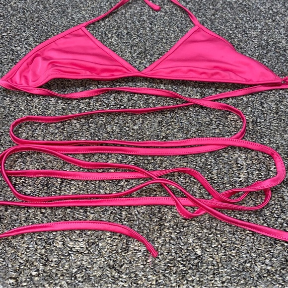 Bundle for $4!  Wrap Waist Barbie Hot Pink Bikini Top Extra Long String OS S/M - Picture 7 of 9